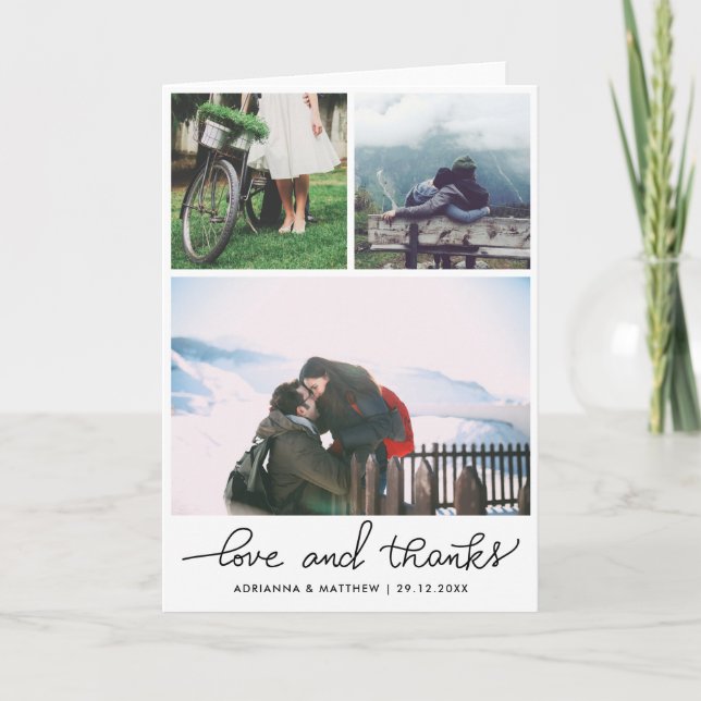Tarjeta De Agradecimiento Boda Tres Fotos Amor Y Guión (Anverso)