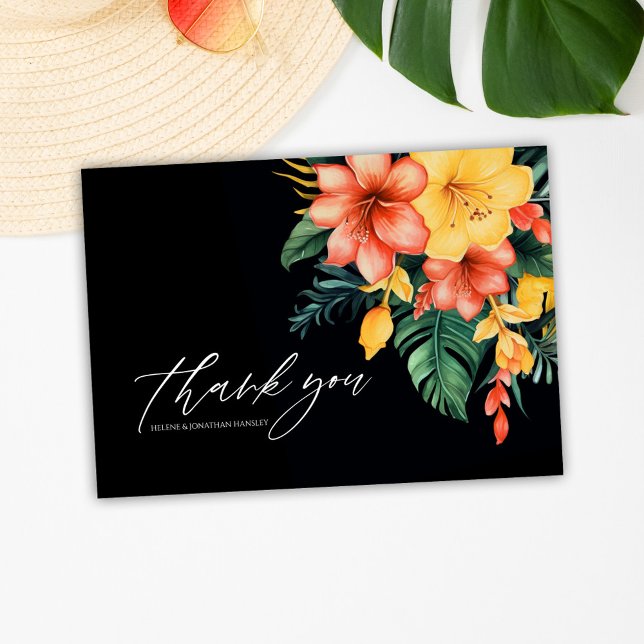 Tarjeta De Agradecimiento Boda Tropical Acuarela Botánica (Botanical Watercolor Tropical Wedding Thank You Card)