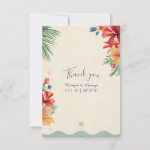 Tarjeta De Agradecimiento Boda Tropical Boho Hibisco Acuarela Hawaii