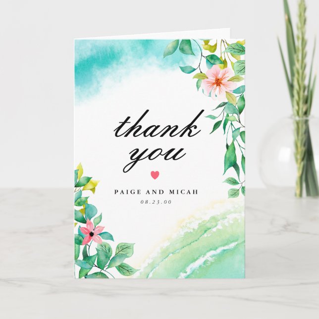 Tarjeta De Agradecimiento Boda Tropical Botánico-Floral Gracias (Anverso)