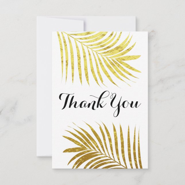 Tarjeta De Agradecimiento Boda tropical de hoja de Relieve metalizado dorado (Anverso)
