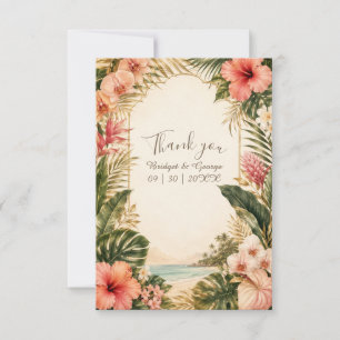Tarjeta De Agradecimiento Boda Tropical de Lujo con Plumeria Blanca