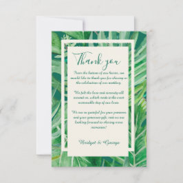 Tarjeta De Agradecimiento boda tropical de vegetación esmeralda