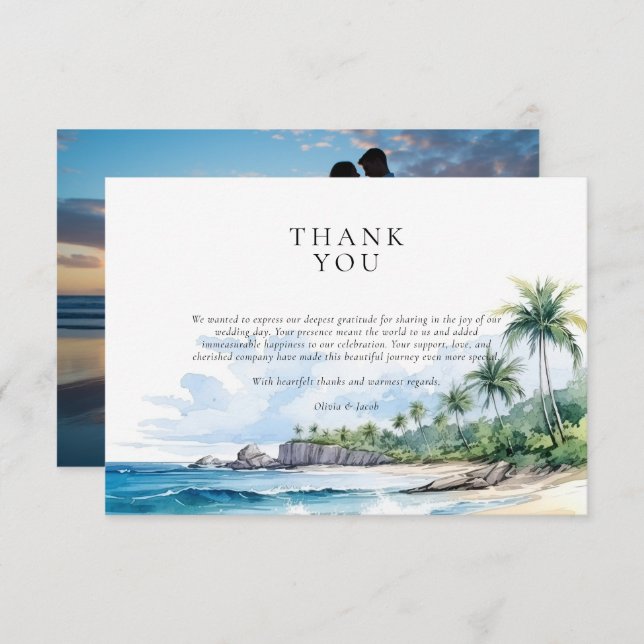 Tarjeta De Agradecimiento Boda Tropical de Verano en la Playa (Anverso / Reverso)