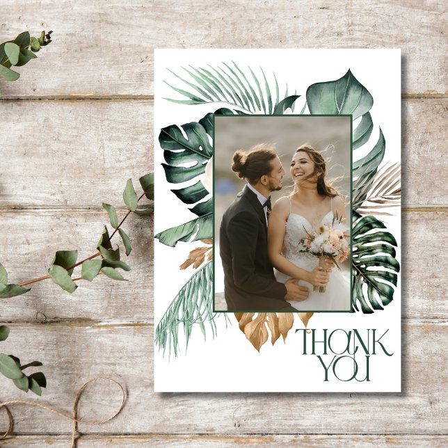 Tarjeta De Agradecimiento Boda Tropical Floral 2 Photo Beach (Tropical Floral 2 Photo Beach Wedding Thank You Card)