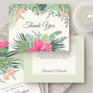 Tarjeta De Agradecimiento Boda Tropical Floral Beach
