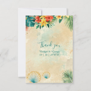 Tarjeta De Agradecimiento Boda Tropical Floral Hawaiana Acuarela de Conchas