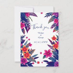 Tarjeta De Agradecimiento Boda Tropical Floral Rosa Navy Hawái