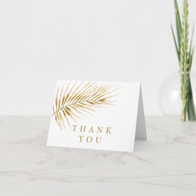 Tarjeta De Agradecimiento Boda Tropical Gold Palm (Anverso)