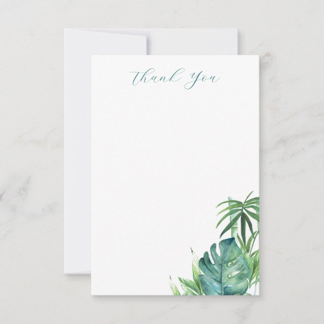 Tarjeta De Agradecimiento Boda Tropical Gracias Cartas Elegantes Palmas (Anverso)