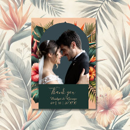 Tarjeta De Agradecimiento Boda tropical hawaiano exótico y foto