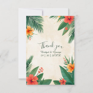 Tarjeta De Agradecimiento Boda Tropical Hibisco Naranja Rojo Hawaii 