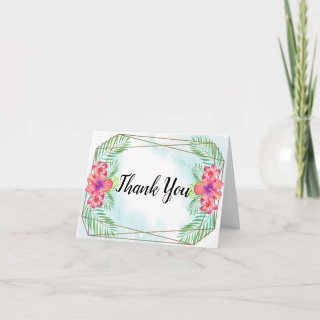 Tarjeta De Agradecimiento Boda Tropical Hibiscus Flower Watercolor Beach (Anverso)