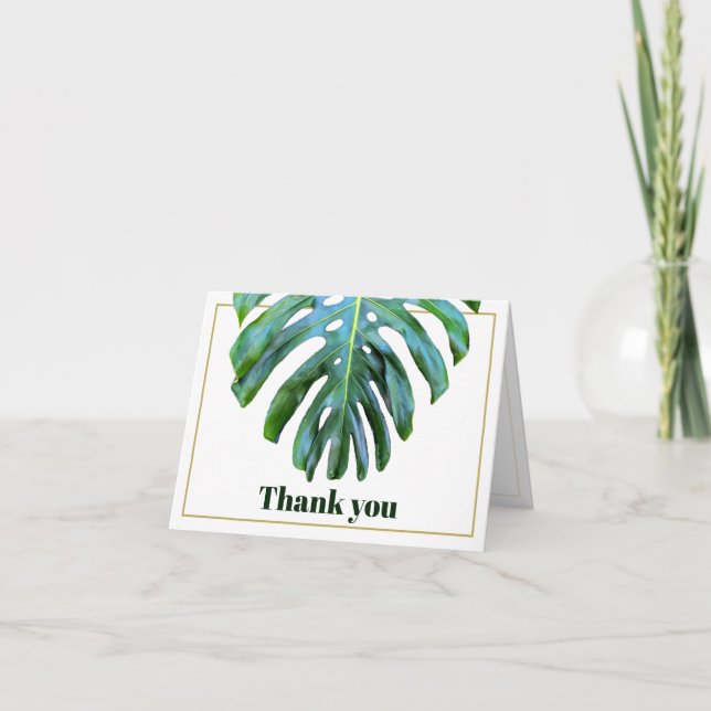 Tarjeta De Agradecimiento Boda Tropical Moderna Monstera Leaf Gold Beach (Anverso)