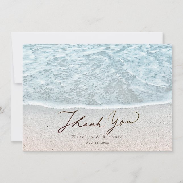 Tarjeta De Agradecimiento Boda Turquesa Azul Tropical Ocean Beach (Anverso)