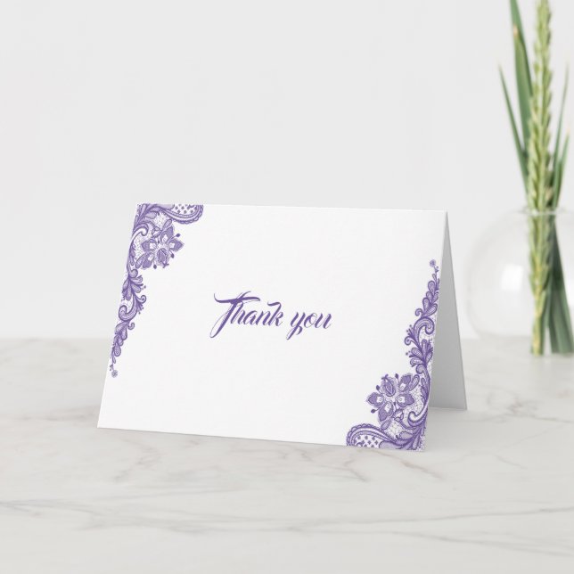 Tarjeta De Agradecimiento Boda ultravioleta de encaje moderno Gracias (Anverso)