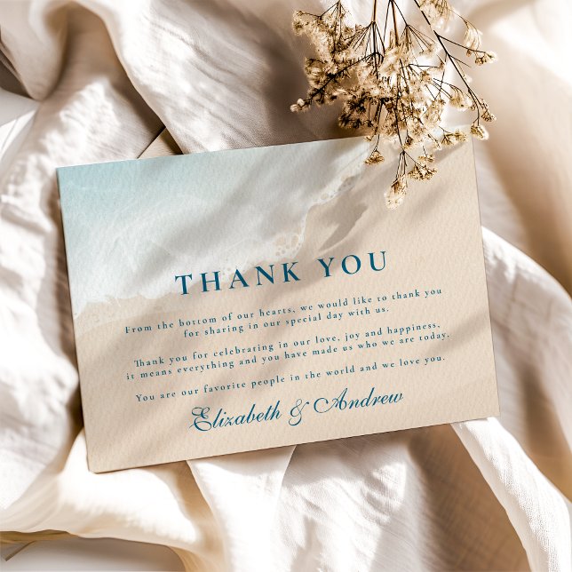 Tarjeta De Agradecimiento Boda veraniega en la playa del océano azul (Subido por el creador)