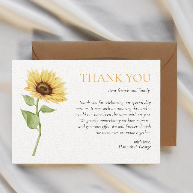 Tarjeta De Agradecimiento Boda veraniego de estridencia de flor de sol (sunflower thank you card wedding)