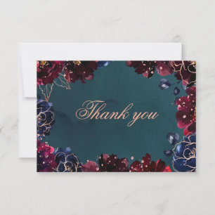 Tarjeta De Agradecimiento Boda verde azulado de Burdeos Sapphire Jewel Tone