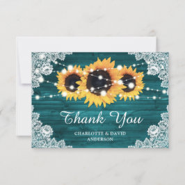 Tarjeta De Agradecimiento Boda verde azulado de girasol de madera rústica