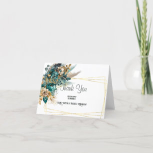 Tarjeta De Agradecimiento Boda verde azulado y de oro