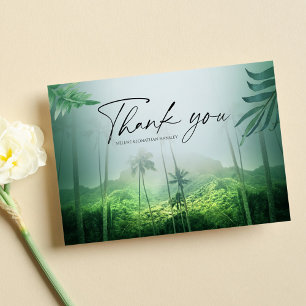 Tarjeta De Agradecimiento Boda Verde de Destino de Playa con Palma Tropical