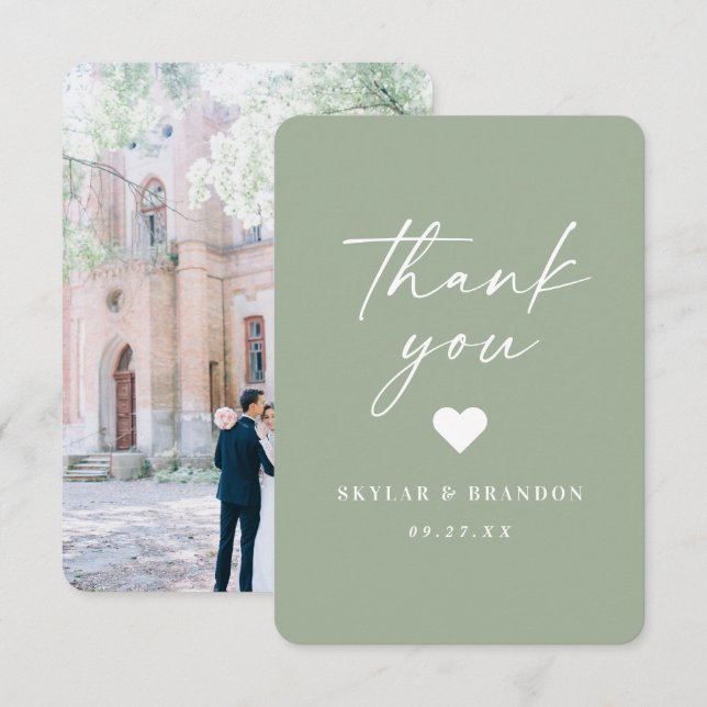 Tarjeta De Agradecimiento Boda verde de la hoja de primavera de color sólido (Anverso / Reverso)