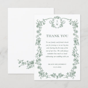 Tarjeta De Agradecimiento Boda Verde de la orquesta victoriana Grace Floral 