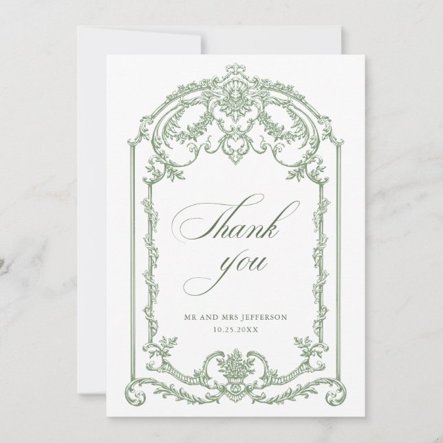Tarjeta De Agradecimiento Boda Verde de la orquesta victoriana Grace Floral  (Anverso)