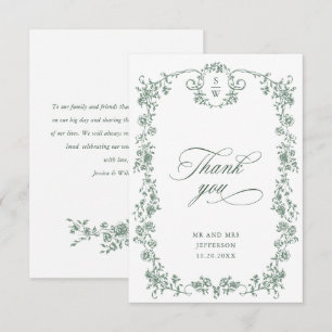 Tarjeta De Agradecimiento Boda Verde de la orquesta victoriana Grace Floral 