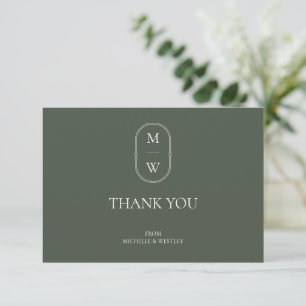 Tarjeta De Agradecimiento Boda verde de Monograma minimalista Moss