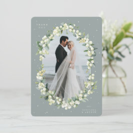 Tarjeta De Agradecimiento Boda verde de nieve + eucalipto foto plana