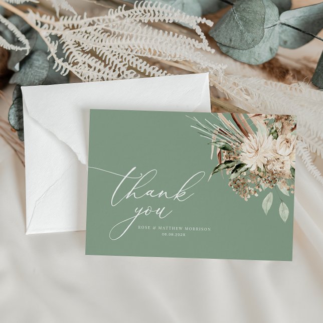 Tarjeta De Agradecimiento Boda verde de pasto moderno (Subido por el creador)