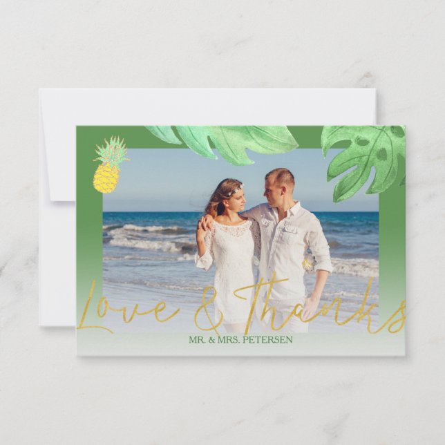 Tarjeta De Agradecimiento Boda verde de piña tropical gracias foto (Anverso)