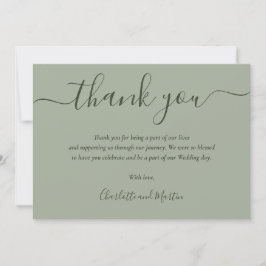 Tarjeta De Agradecimiento Boda verde de sabio guión moderno