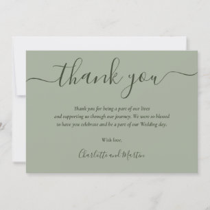 Tarjeta De Agradecimiento Boda verde de sabio guión moderno