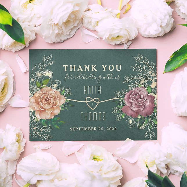 Tarjeta De Agradecimiento Boda Verde Esmeralda del Boho Floral (Subido por el creador)