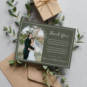 Tarjeta De Agradecimiento Boda Verde Floral Simplicidad 1 Romero