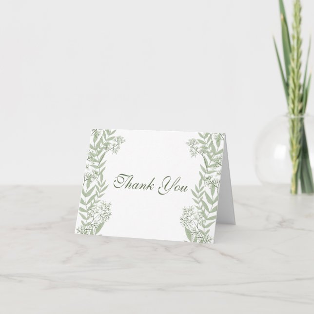 Tarjeta De Agradecimiento Boda verde oliva Vintage Botánico (Anverso)