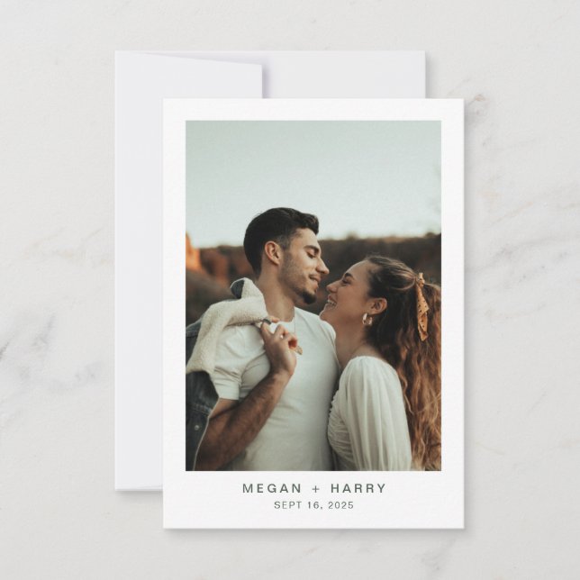 Tarjeta De Agradecimiento Boda verde oscuro mínimo simple (Anverso)