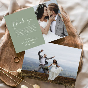 Tarjeta De Agradecimiento Boda Verde Sabio Gracias Foto Minimalista