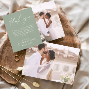 Tarjeta De Agradecimiento Boda Verde Sabio Gracias Foto Minimalista