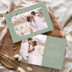 Tarjeta De Agradecimiento Boda Verde Sabio Gracias Foto Minimalista