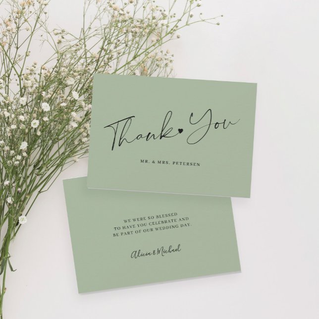 Tarjeta De Agradecimiento Boda verde sabio guión simple y elegante (Subido por el creador)