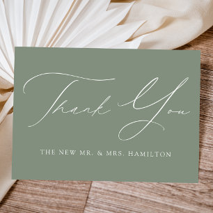 Tarjeta De Agradecimiento Boda verde sabio moderno y elegante