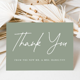 Tarjeta De Agradecimiento Boda Verde Sage Script Casual