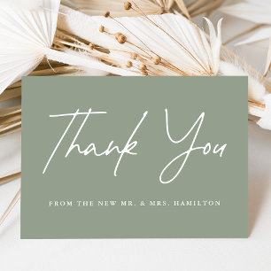 Tarjeta De Agradecimiento Boda Verde Sage Script Casual