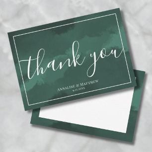 Tarjeta De Agradecimiento Boda Verde Simple y Elegante con Acuarela