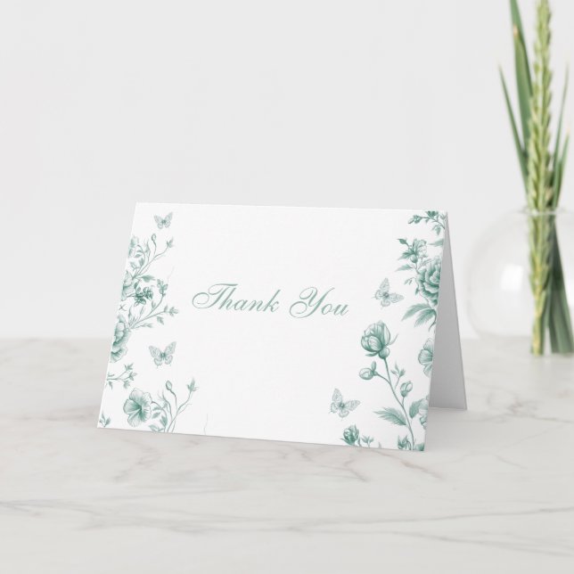 Tarjeta De Agradecimiento Boda verde vintage encantado (Anverso)