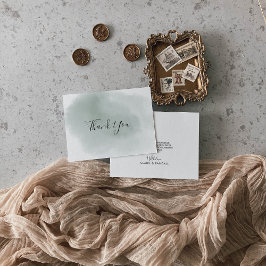 Tarjeta De Agradecimiento Boda verde y blanco caligrafía